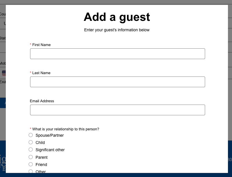 screenshot of Add a Guest pop-up